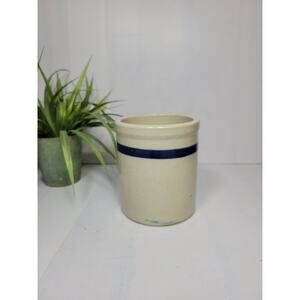 Vintage Beater Jar Crock, Blue Band Stoneware, Utensil Holder, Country Kitchen
